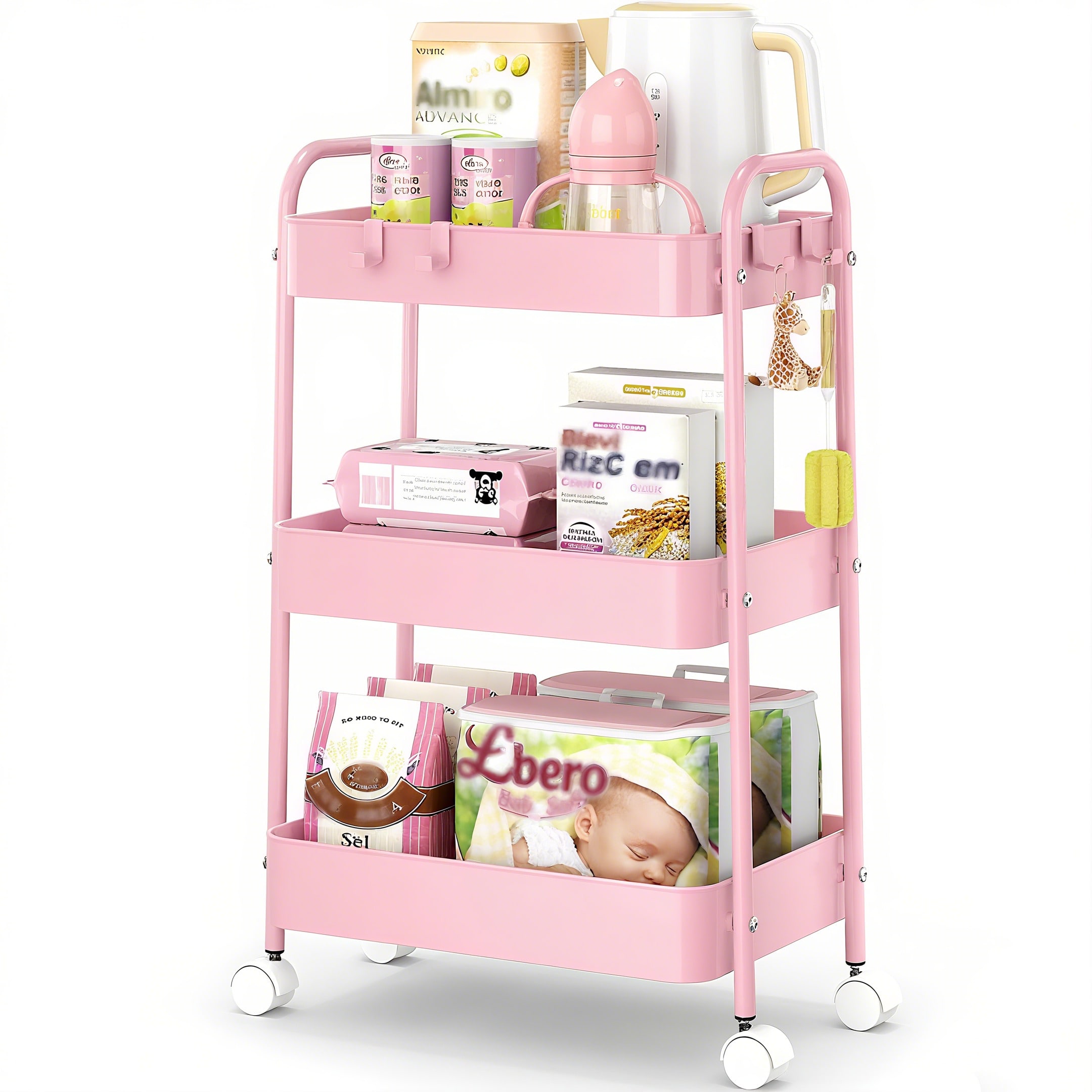 Baby Nursery Modern - 3 Tier Metal Rolling Cart With