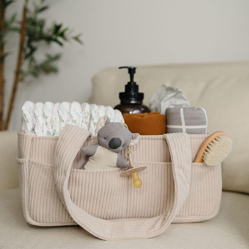Baby Nursery Handles - Large Capacity Foldable Corduroy Baby Nappy