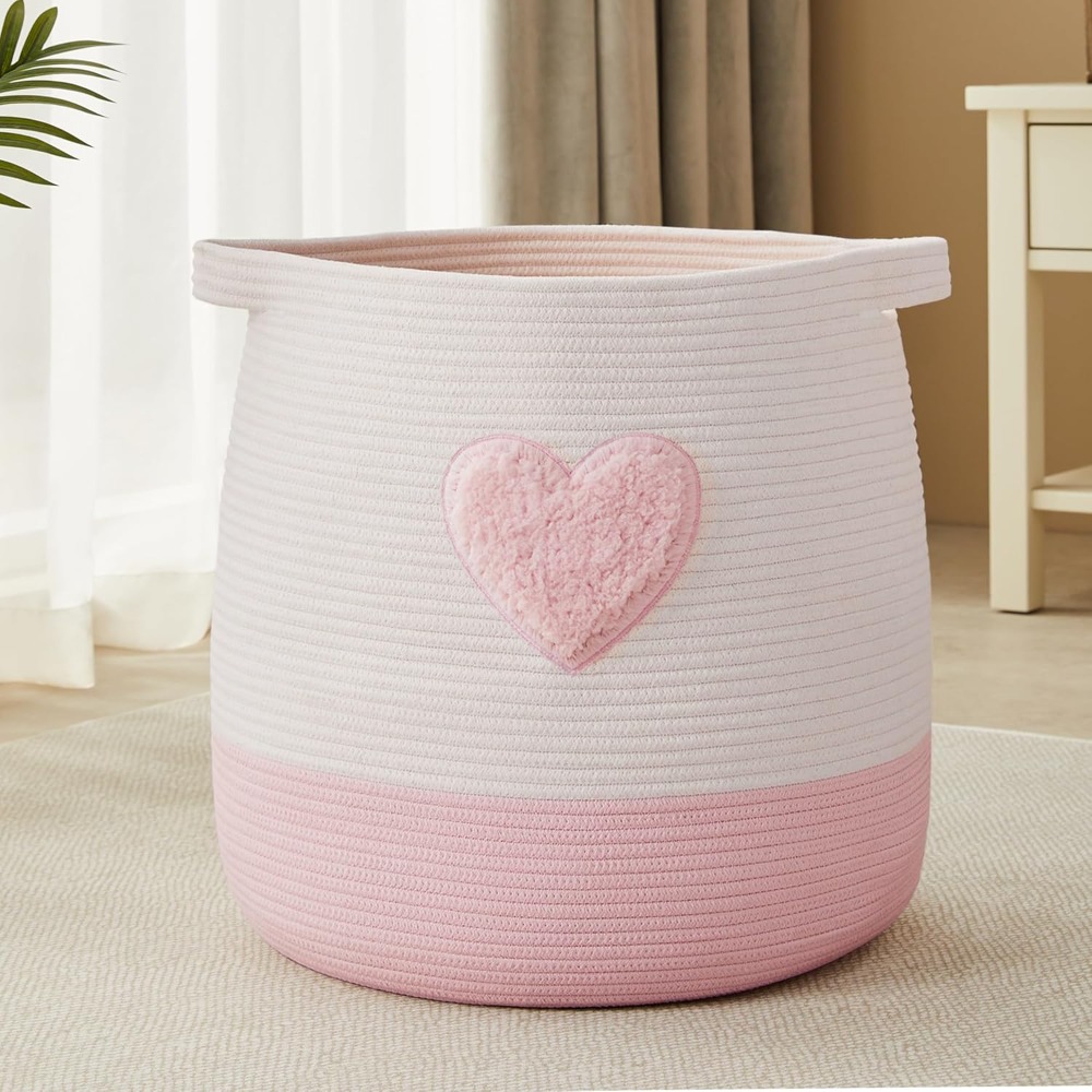 Baby Nursery Modern - Pink Laundry Basket Hamper for Kids