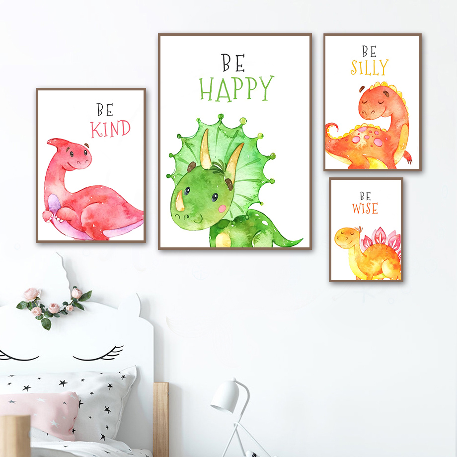 Baby Boy Nursery Quotes - Cartoon Dinosaur Quotes Wall Art Canvas