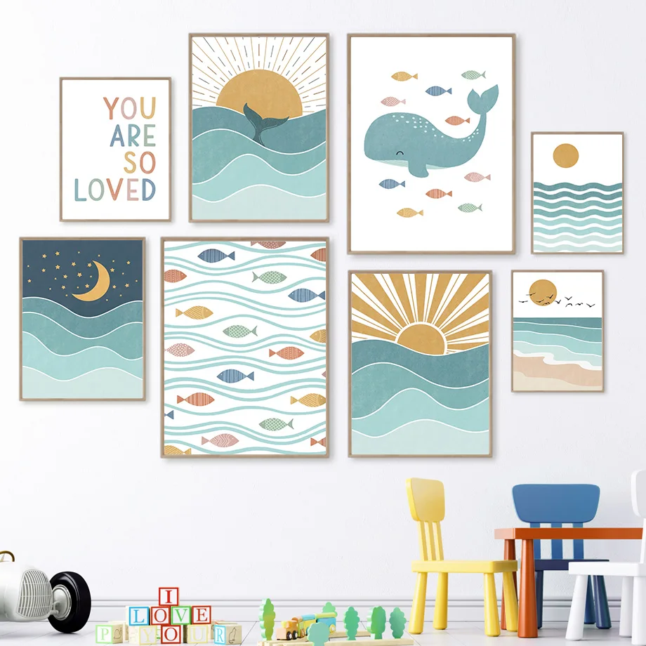 Baby Boy Nursery Quotes - Fish Whale Seagull Sunrise Sunset Beach
