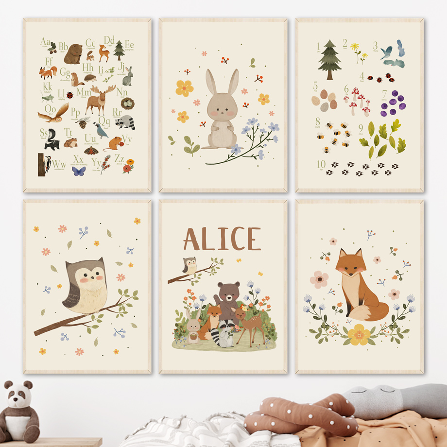 Baby Nursery Animal Pictures - 1pc frameless Cute Rabbit Fox Owl