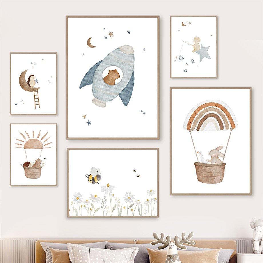 Baby Nursery Animal Pictures - Cartoon Animals Nursery Wall Art Mural