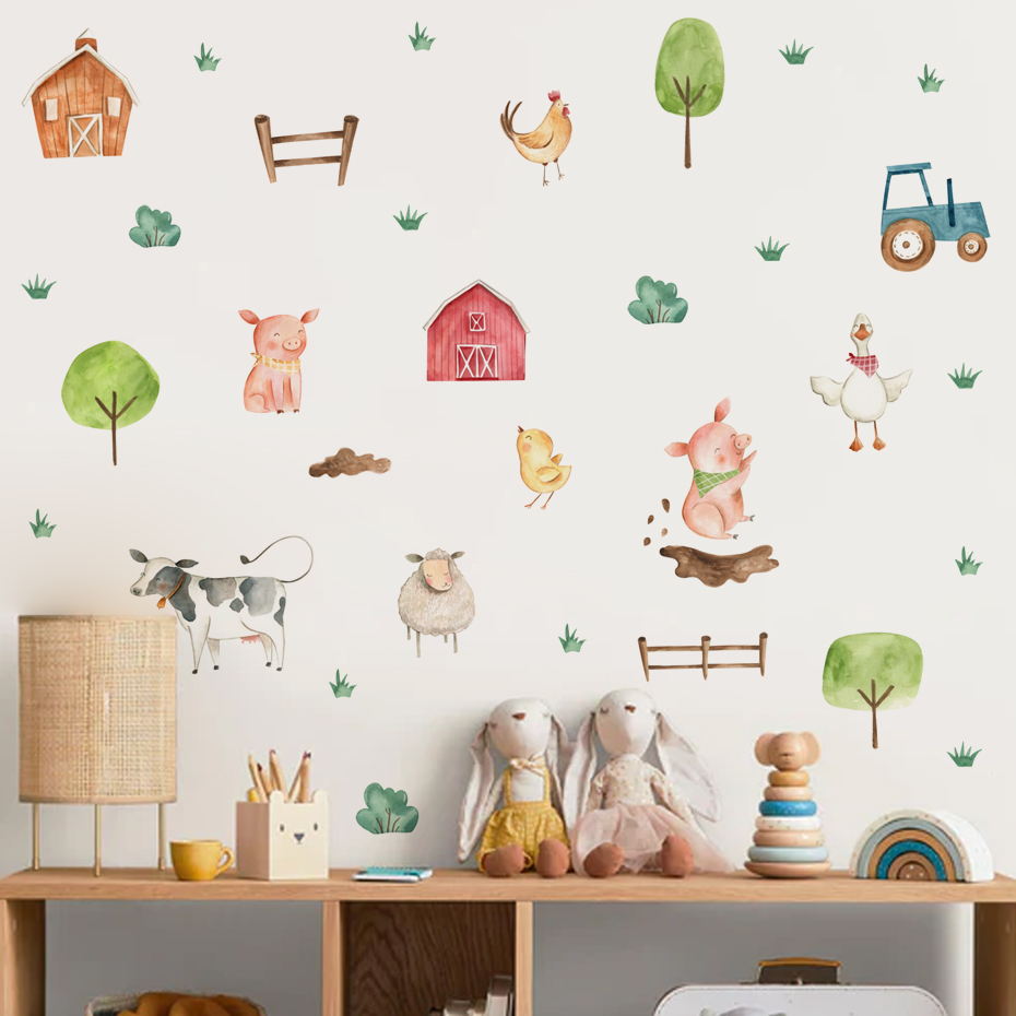 Boho Watercolor Cute Farm Anim - đánh giá và giá Baby Nursery Wall Mural