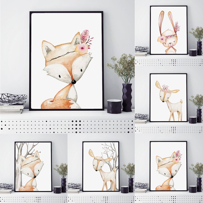 Cartoon Rabbit Poster Fox Deer - đánh giá và giá Baby Nursery Animal Pictures