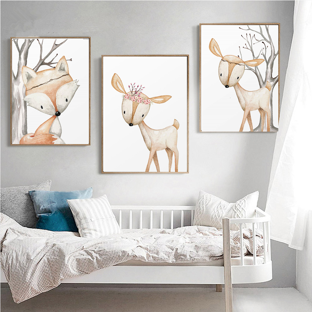 Cartoon Rabbit Poster Fox Deer - đánh giá và giá Baby Nursery Animal Pictures