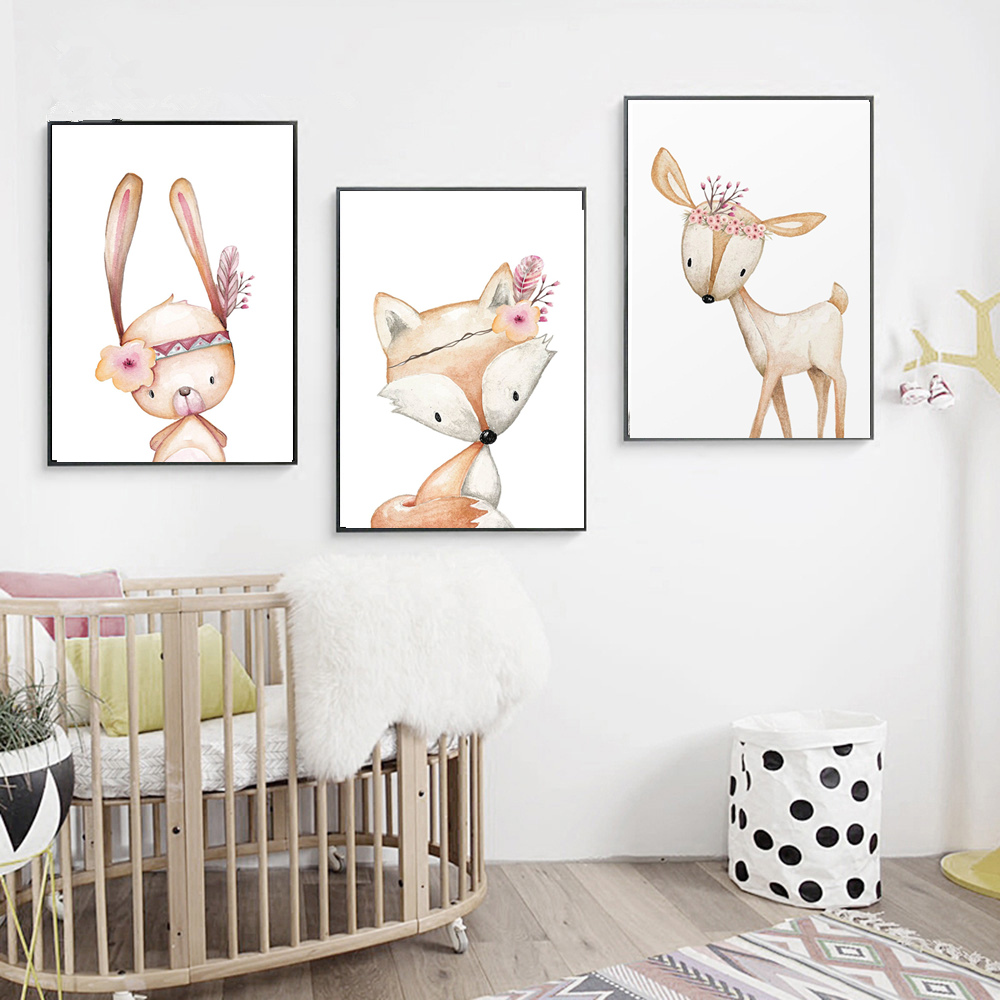 Cartoon Rabbit Poster Fox Deer - đánh giá và giá Baby Nursery Animal Pictures