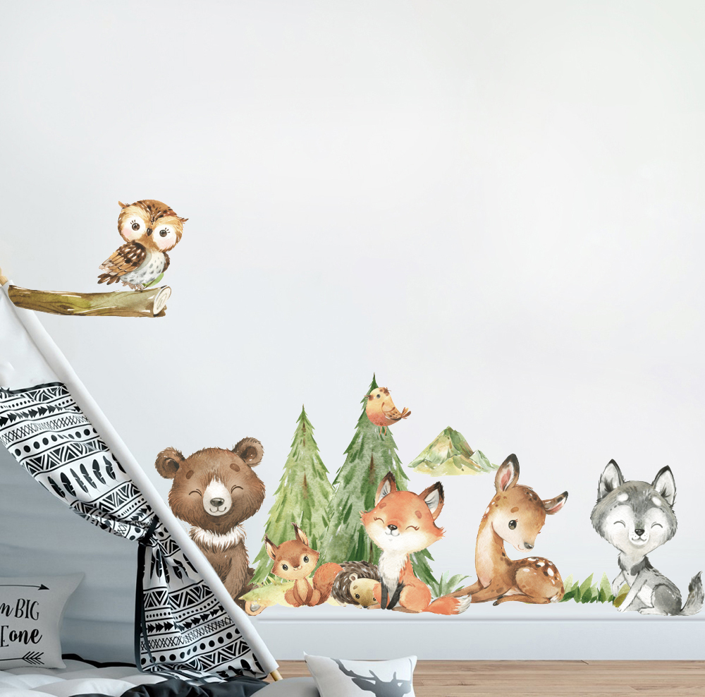Cartoon Watercolor  Forest Ani - đánh giá và giá Baby Nursery Panelling