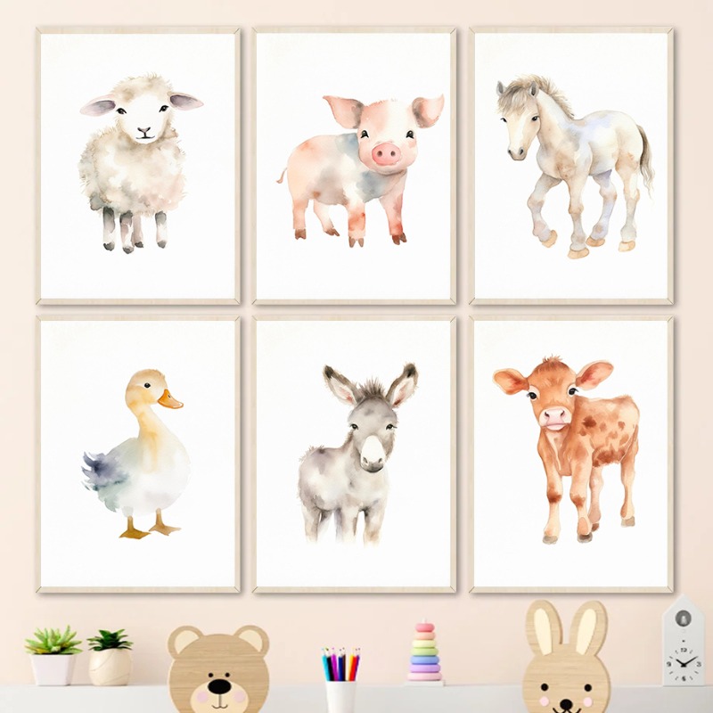 Watercolor Farm Animals Baby H - đánh giá và giá Baby Nursery Animal Pictures