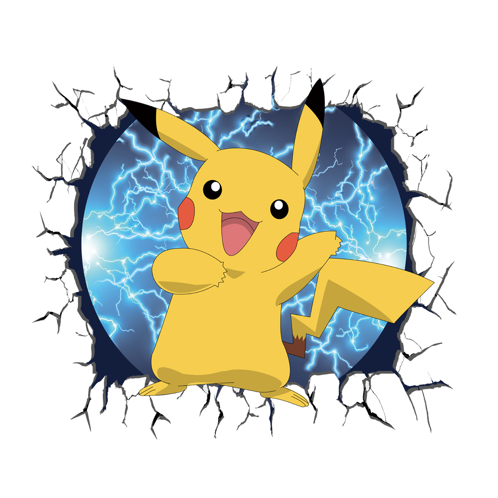 3D Broken Wall Cartoon Pikachu - đánh giá và giá Baby Nursery Wall Mural