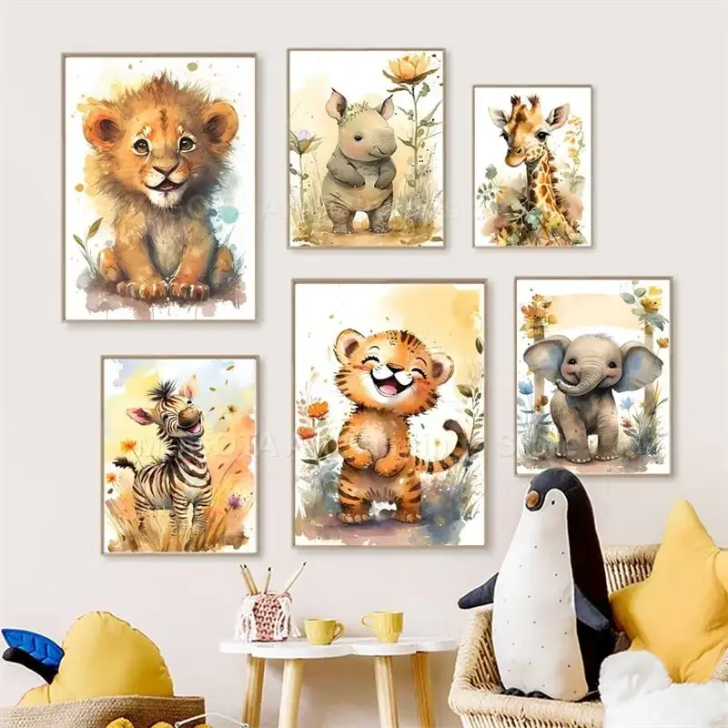 Watercolor Lion Giraffe Tiger  - đánh giá và giá Baby Nursery Animal Pictures