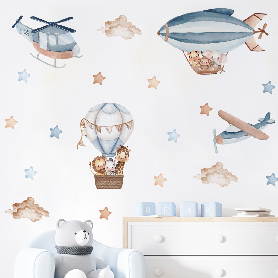 Watercolor Animals Hot Air Bal - đánh giá và giá Baby Nursery Wall Mural