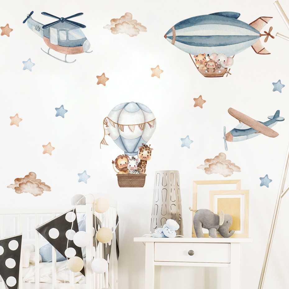 Watercolor Animals Hot Air Bal - đánh giá và giá Baby Nursery Wall Mural