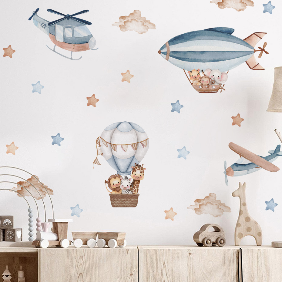 Watercolor Animals Hot Air Bal - đánh giá và giá Baby Nursery Wall Mural