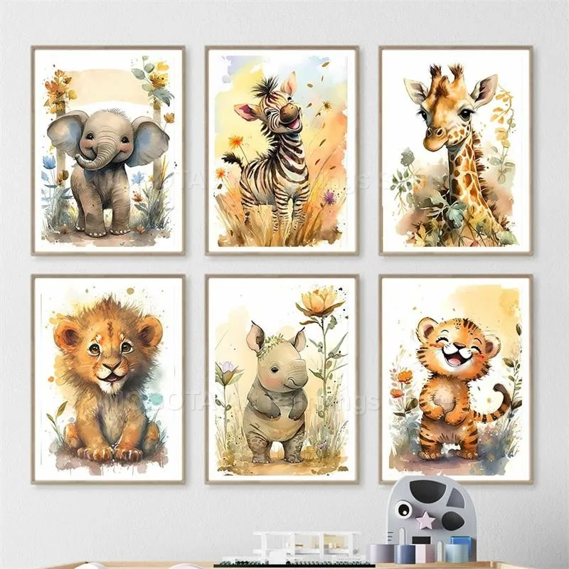 Watercolor Lion Giraffe Tiger  - đánh giá và giá Baby Nursery Animal Pictures