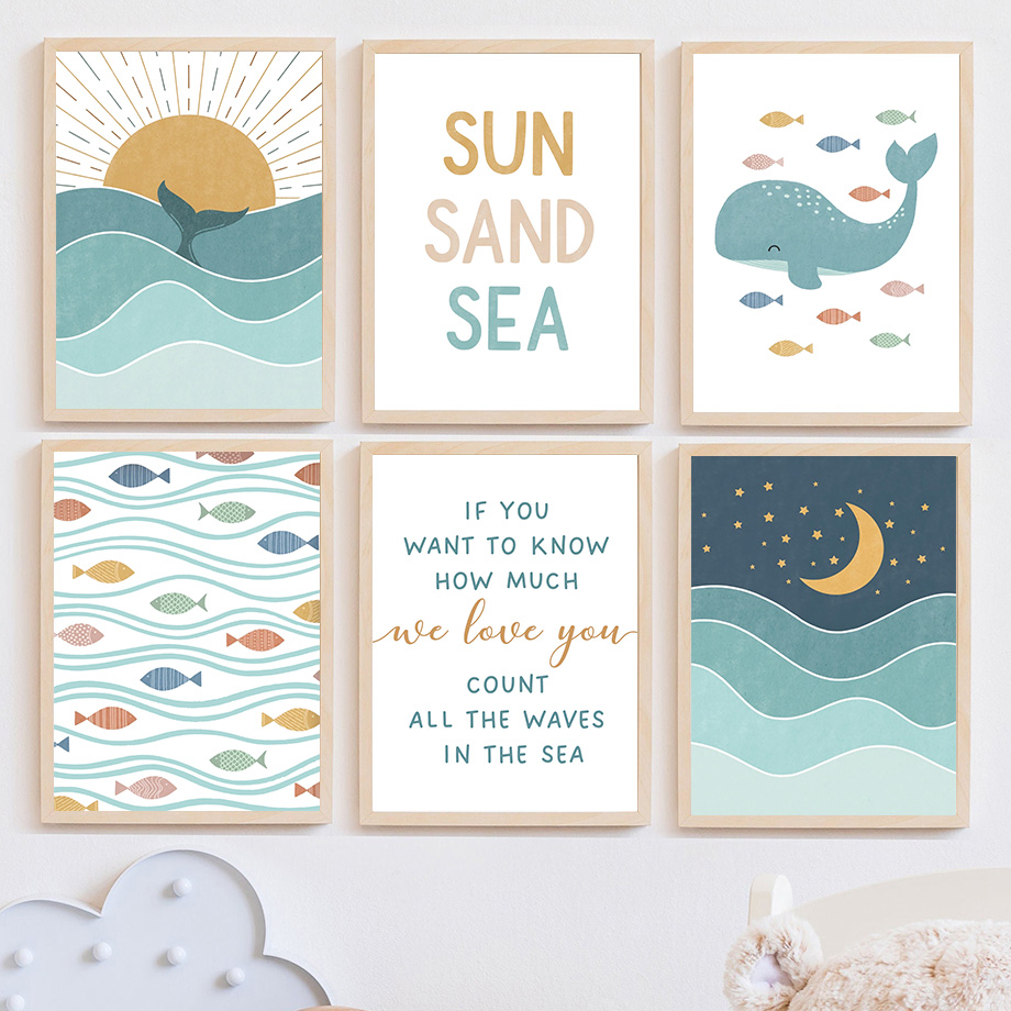 1pc frameless Fish Whale Seagu - đánh giá và giá Baby Boy Nursery Quotes