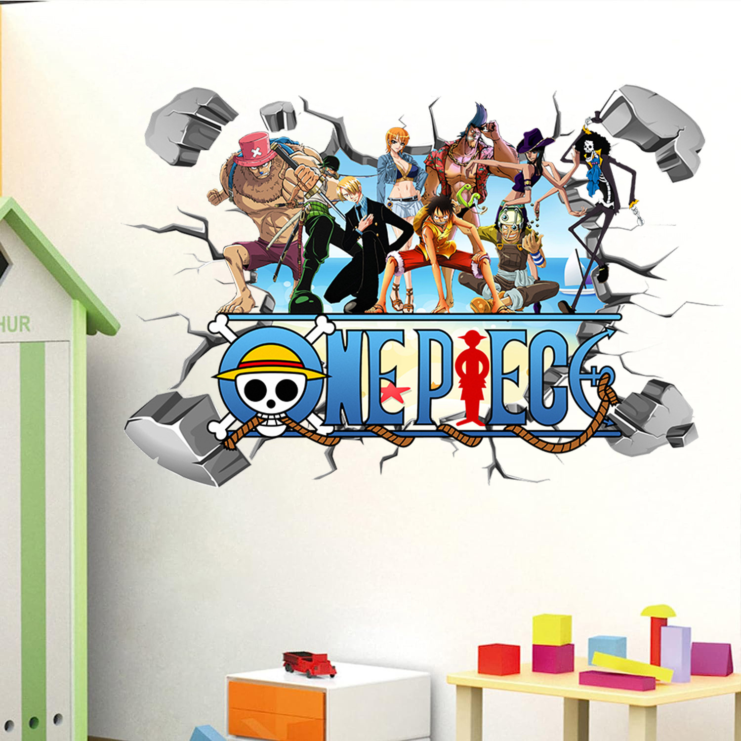 Cartoon One Piece Luffy 3D Wal - đánh giá và giá Baby Nursery Wall Mural