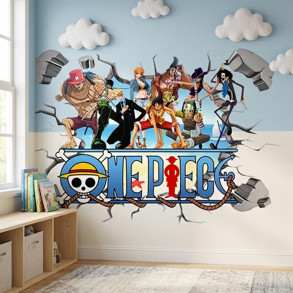 Cartoon One Piece Luffy 3D Wal - đánh giá và giá Baby Nursery Wall Mural