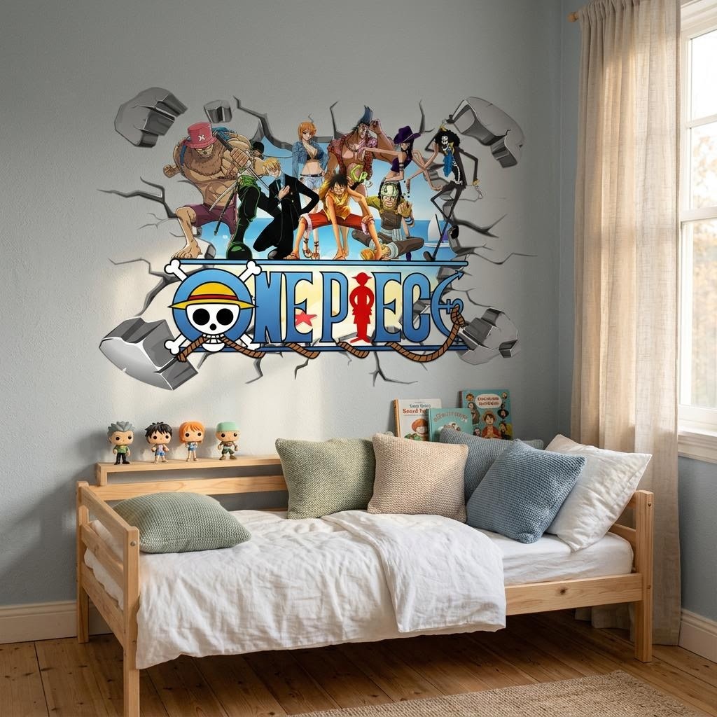 Cartoon One Piece Luffy 3D Wal - đánh giá và giá Baby Nursery Wall Mural