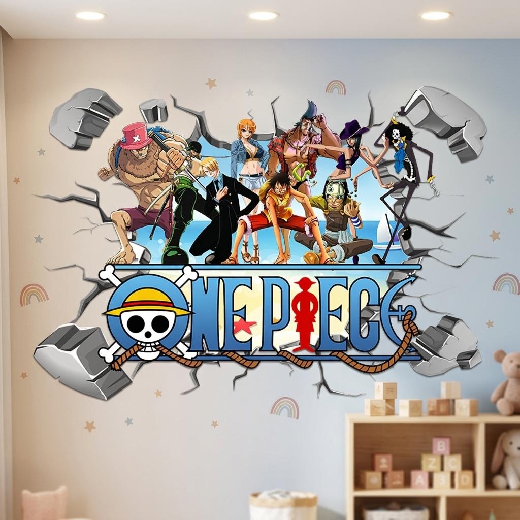 Cartoon One Piece Luffy 3D Wal - đánh giá và giá Baby Nursery Wall Mural
