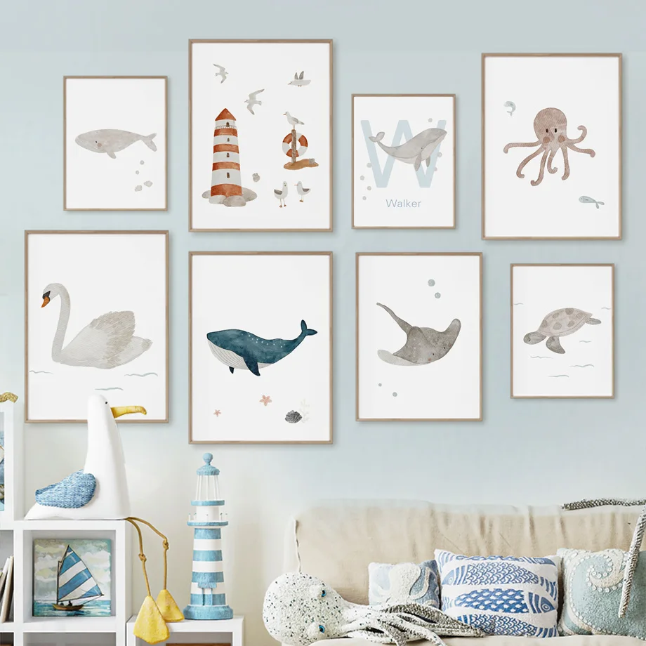 Custom Name Whale Octopus Turt - đánh giá và giá Baby Nursery Animal Pictures