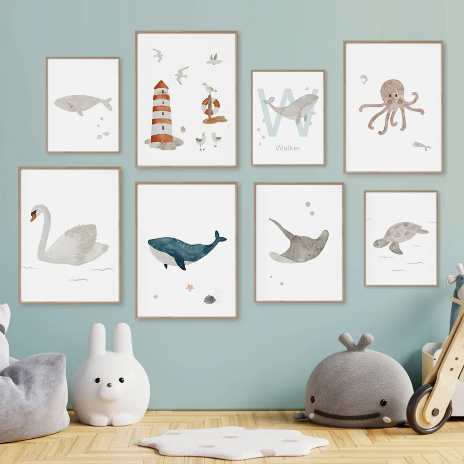 Custom Name Whale Octopus Turt - đánh giá và giá Baby Nursery Animal Pictures