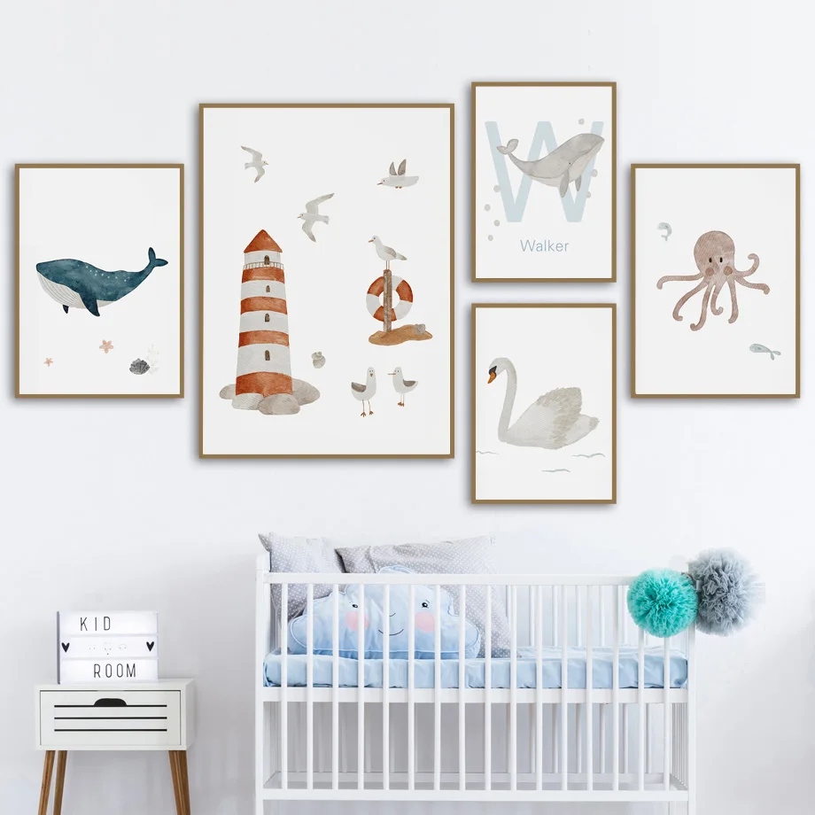 Custom Name Whale Octopus Turt - đánh giá và giá Baby Nursery Animal Pictures